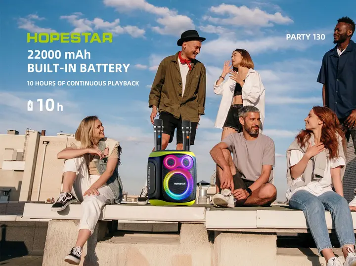 Портативна бездротова колонка Bluetooth Hopestar Party 130 з 2 Мікрофоном Караоке | 120Вт, Bluetooth - Зображення 4