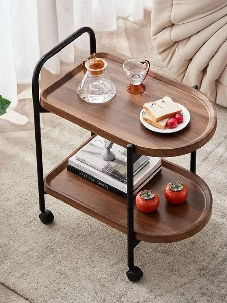 Приліжковий 2-х ярусний столик з дерев'яною стільницею та металевою основою (ZM-1642) - Зображення 2