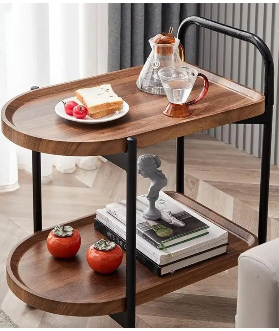 Приліжковий 2-х ярусний столик з дерев'яною стільницею та металевою основою (ZM-1642) - Зображення 3