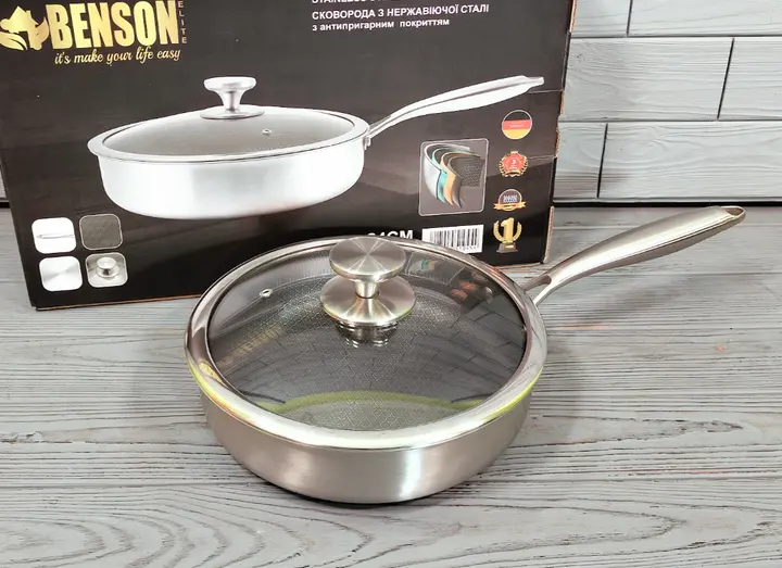 Cковорода глибока Benson із нержавіючої сталі 24см (BN-586) - Зображення 2