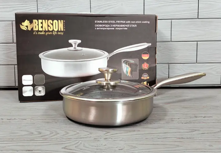 Cковорода глибока Benson із нержавіючої сталі 24см (BN-586) - Зображення 7