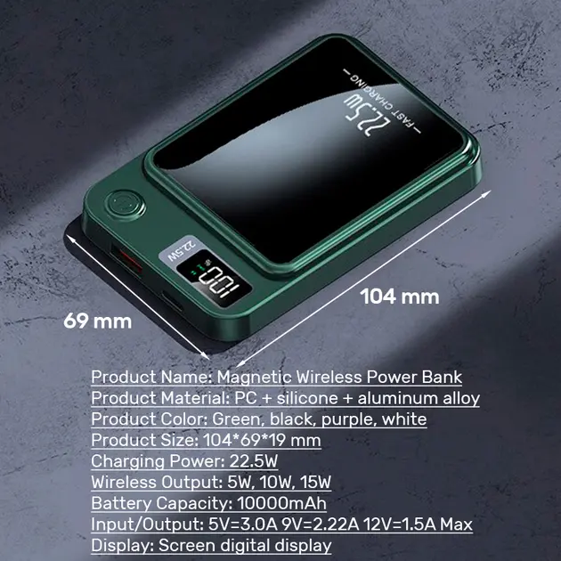 Power bank беспроводной XIYT Y211 / быстрая зарядка / Magsafe / Magnetic / 22.5W + 15W / 10000 mAh - Зображення 6