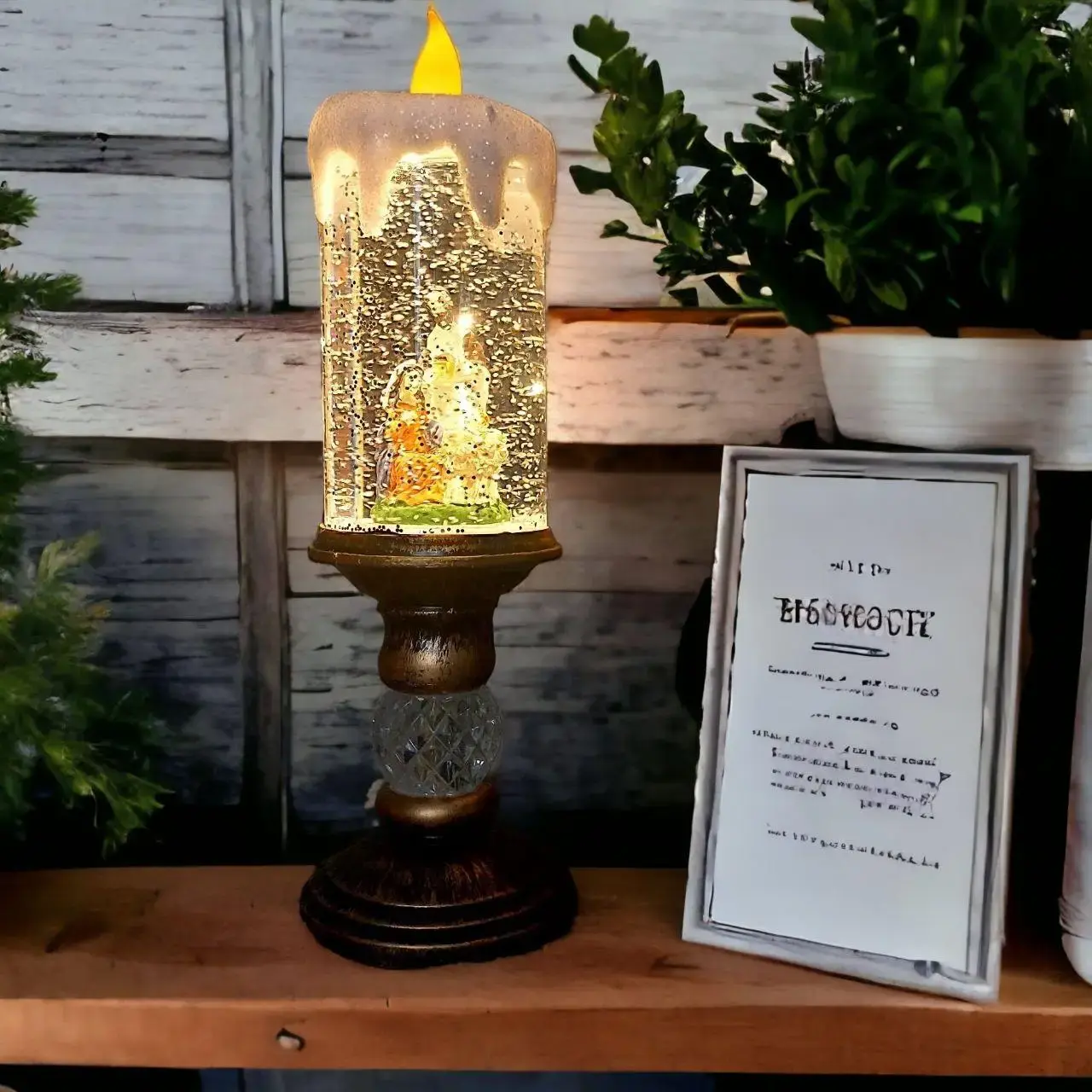 Декоративна новорічна LED свічка зі снігом, 25см, від батарейок та USB - Зображення 5