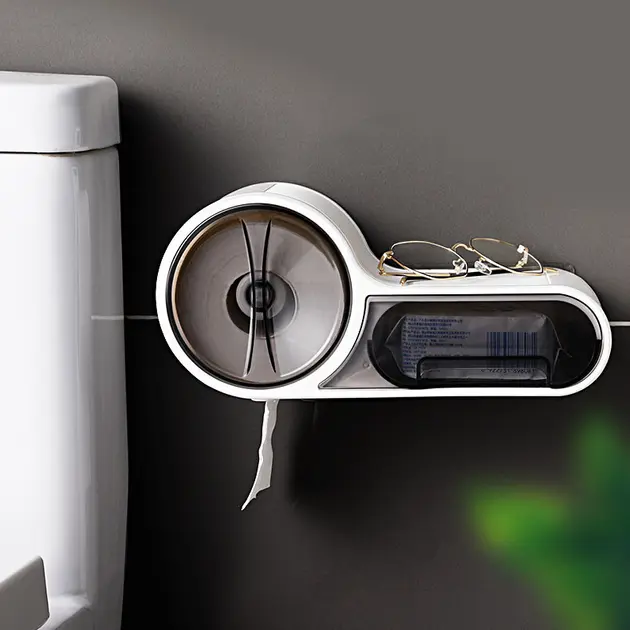 Тримач для туалетного паперу, Білий / Клейкий настінний утримувач для паперу - Зображення 3