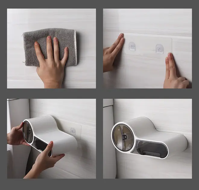 Тримач для туалетного паперу, Білий / Клейкий настінний утримувач для паперу - Зображення 8