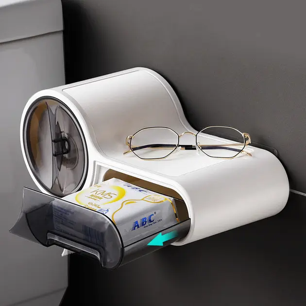 Тримач для туалетного паперу, Білий / Клейкий настінний утримувач для паперу - Зображення 7