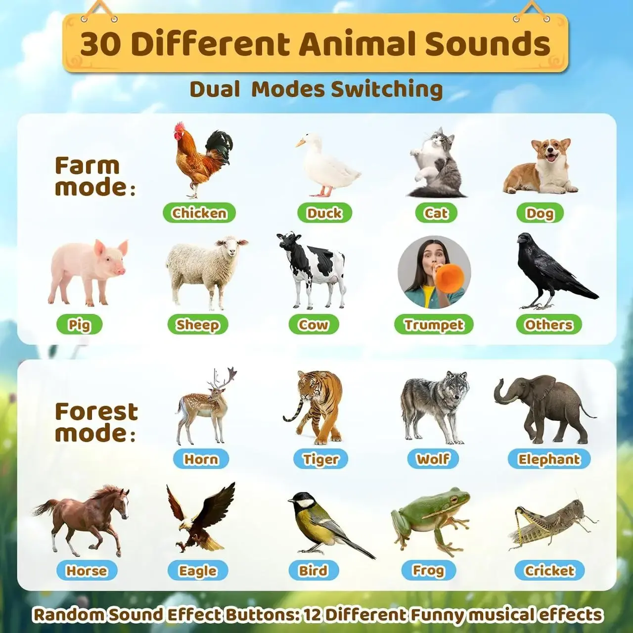 Дитяча інтерактивна іграшка Горн зі звуками тварин Animal Caller Горн із імітацією 30 звуків тварин - Зображення 3