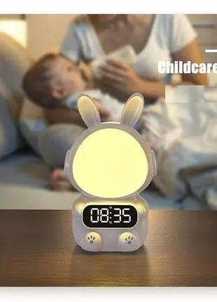 Дитячий годинник із будильником Кролик Rabbit clock with LIGHT WHITE - Зображення 2