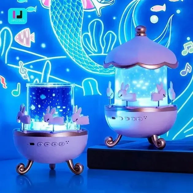 Дитячий нічник проектор зоряного неба Bluetooth Fairy Tale E11 акумуляторний світильник карусель 6 змінних картинок з LED підсвічуванням та музикою - Зображення 3