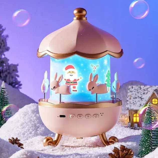 Дитячий нічник проектор зоряного неба Bluetooth Fairy Tale E11 акумуляторний світильник карусель 6 змінних картинок з LED підсвічуванням та музикою - Зображення 2