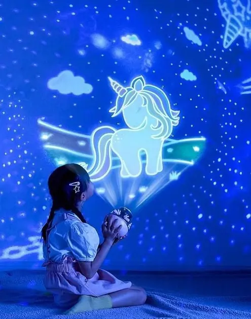 Дитячий нічник проектор зоряного неба Bluetooth Fairy Tale E11 акумуляторний світильник карусель 6 змінних картинок з LED підсвічуванням та музикою - Зображення 6