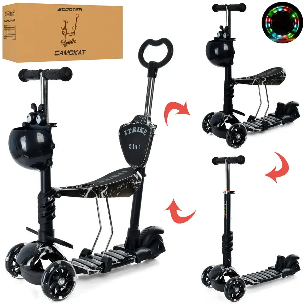 Дитячий Самокат 5 в 1 з підніжками та батьківською ручкою Best Scooter, PU колеса, Підсвічування коліс - Зображення 3