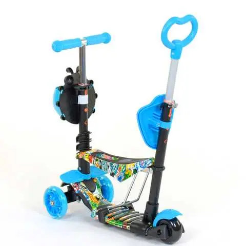 Дитячий Самокат 5 в 1 з підніжками та батьківською ручкою Best Scooter, PU колеса, Підсвічування коліс - Зображення 7