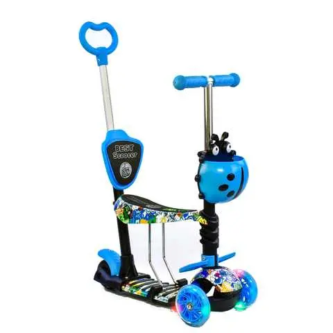 Дитячий Самокат 5 в 1 з підніжками та батьківською ручкою Best Scooter, PU колеса, Підсвічування коліс - Зображення 6