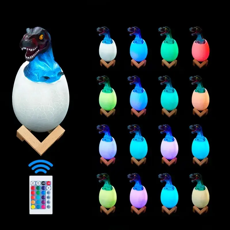 Дитячий світильник SUNROZ 3D Dinosaur Lamp лампа-нічник "Динозаврик у яйці" з пультом ДУ - Зображення 5