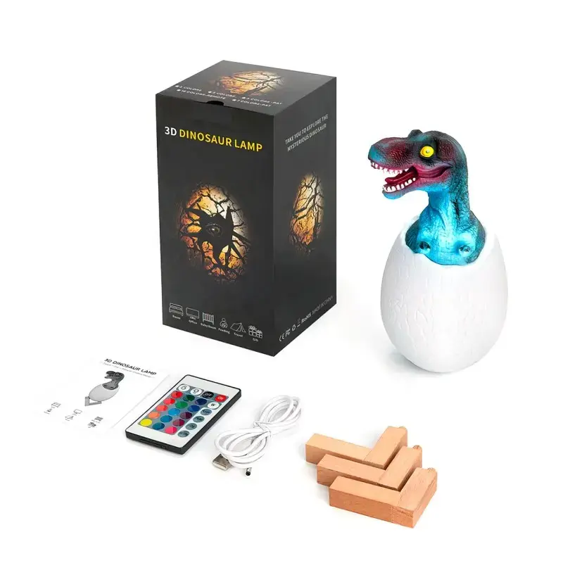 Дитячий світильник SUNROZ 3D Dinosaur Lamp лампа-нічник "Динозаврик у яйці" з пультом ДУ - Зображення 6
