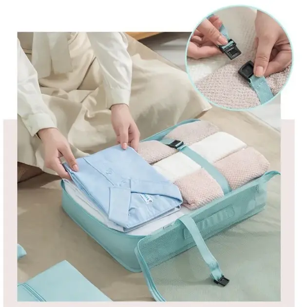 Дорожній органайзер 7в1 Набір органайзерів для одягу, взуття та аксесуарів для подорожей Бежевий - Зображення 4