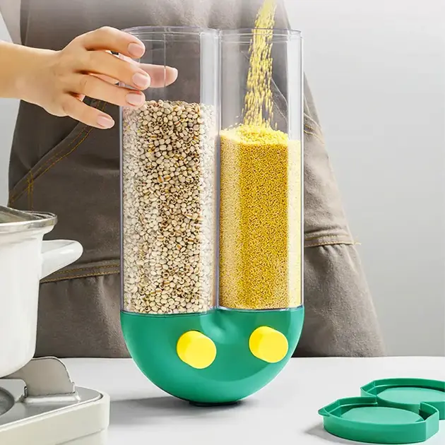 Диспенсер для круп з дозатором на 2 секції, до 2кг / Органайзер для сипучих продуктів - Зображення 2