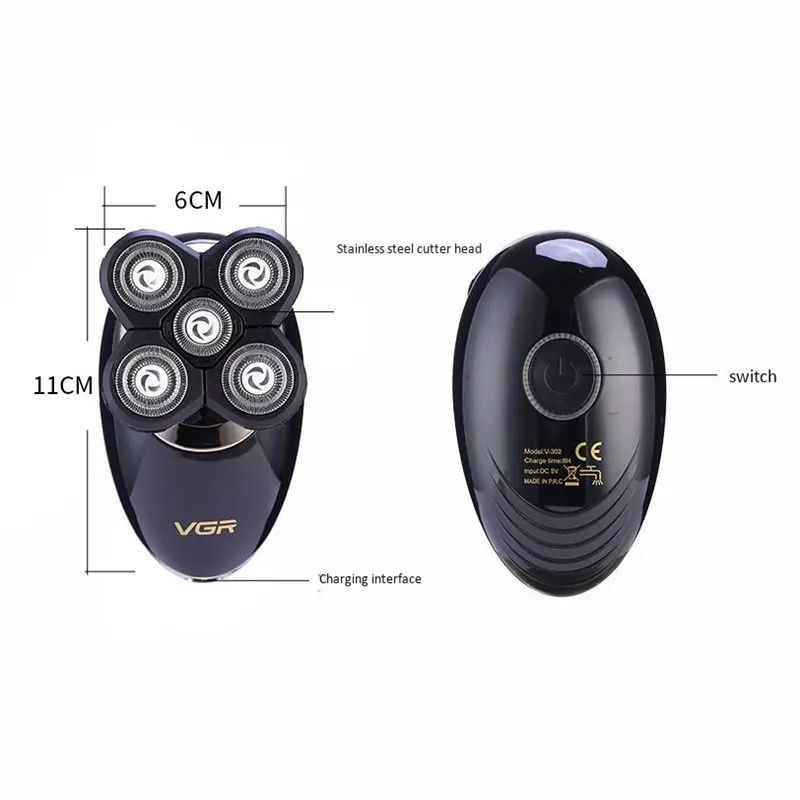 Електробритва V-302 для чоловіків роторна для вологого та сухого гоління з плаваючими головками та триммером 4в1 VGR - Зображення 6