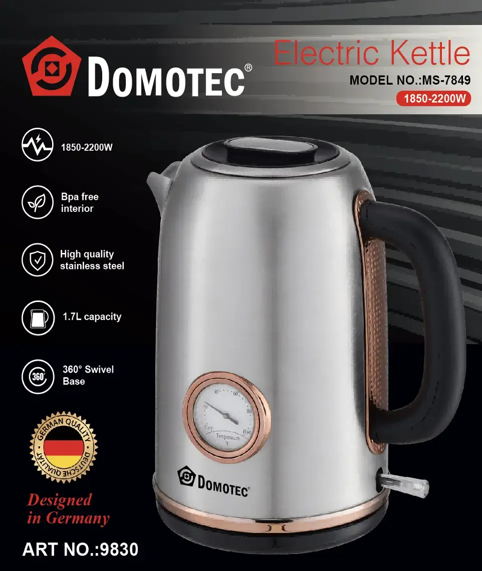 Електрочайник з термометром та корпусом з нержавіючої сталі Domotec MS 7849 - Зображення 2