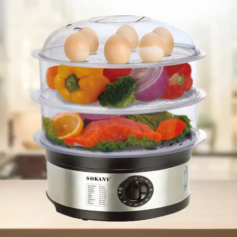 Електрична пароварка 3-рівнева 650Вт, 11л, Sokany SK-07018 / Мантоварка електрична / Електропароварка - Зображення 2