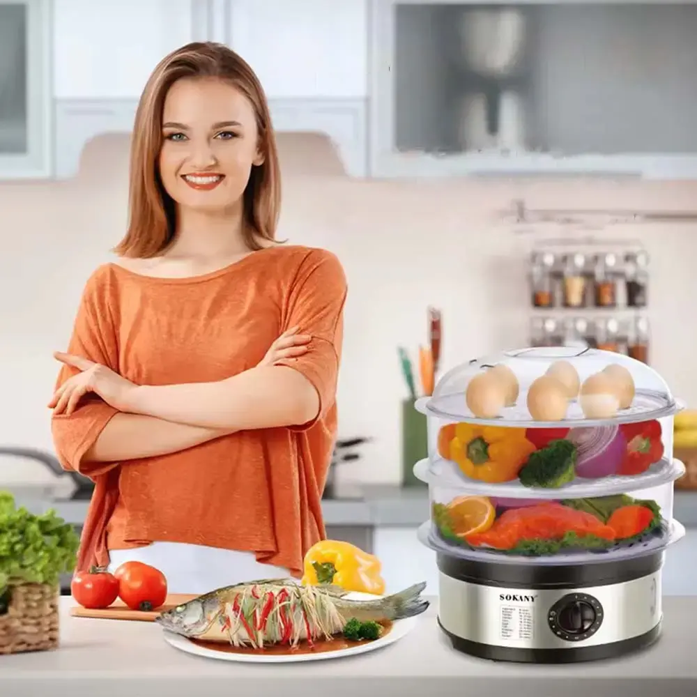 Електрична пароварка 3-рівнева 650Вт, 11л, Sokany SK-07018 / Мантоварка електрична / Електропароварка - Зображення 3