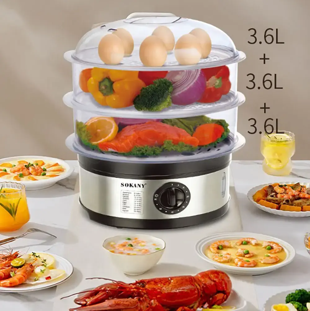 Електрична пароварка 3-рівнева 650Вт, 11л, Sokany SK-07018 / Мантоварка електрична / Електропароварка - Зображення 6