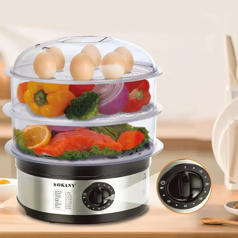 Електрична пароварка 3-рівнева 650Вт, 11л, Sokany SK-07018 / Мантоварка електрична / Електропароварка - Зображення 7