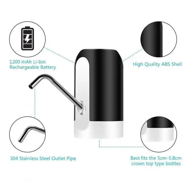 Електрична помпа для бутильованої води Automatic water dispenser з підсвічуванням на сулію 19 л Чорний - Зображення 4