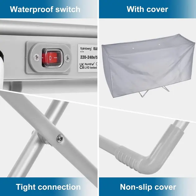 Електрична сушарка для білизни Rainberg EA-0149 центральний стіл від мережі міцні накладки - Зображення 9