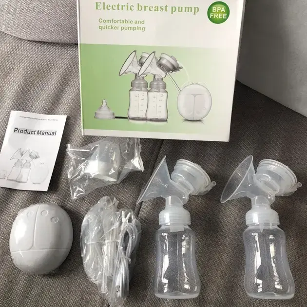 Електричний подвійний масажний молоковідсмоктувач Kinder Goods в комплекті з 2 пляшками для молока + соска, USB - Зображення 6