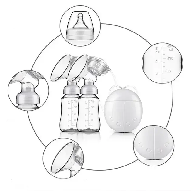 Електричний подвійний масажний молоковідсмоктувач Kinder Goods в комплекті з 2 пляшками для молока + соска, USB - Зображення 10