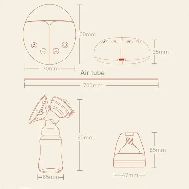 Електричний подвійний масажний молоковідсмоктувач Kinder Goods в комплекті з 2 пляшками для молока + соска, USB - Зображення 2