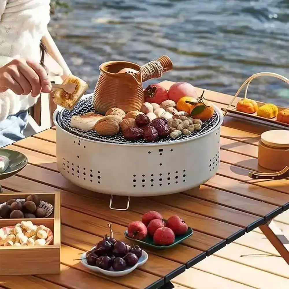 Гриль для барбекю бездимний з гратами 30×30×11,5 см / Портативна вугільна піч для кемпінгу та саду - Зображення 4