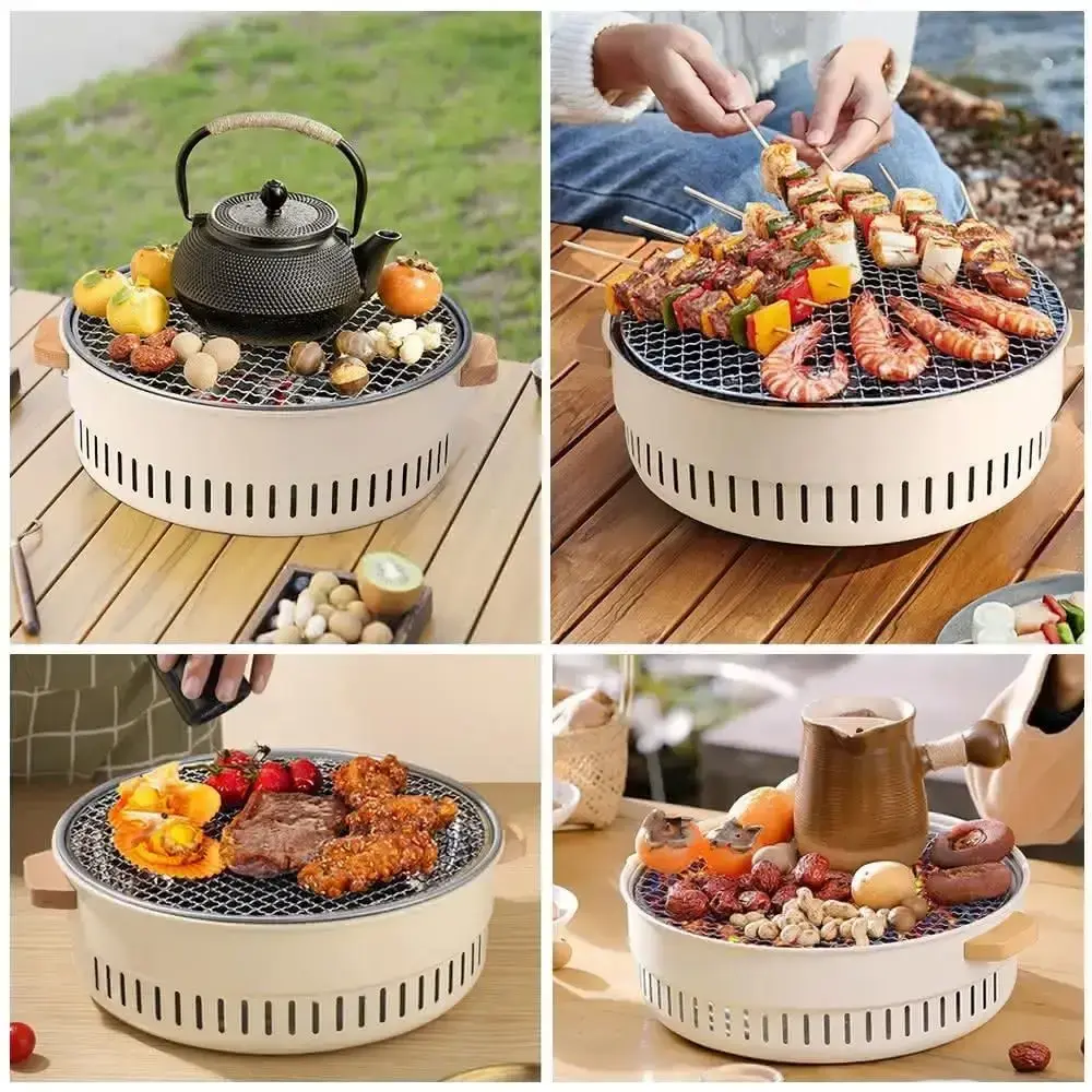 Гриль для барбекю бездимний з гратами 30×30×11,5 см / Портативна вугільна піч для кемпінгу та саду - Зображення 6