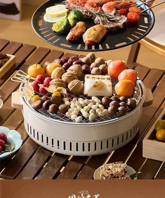 Гриль для барбекю бездимний з гратами 30×30×11,5 см / Портативна вугільна піч для кемпінгу та саду - Зображення 3