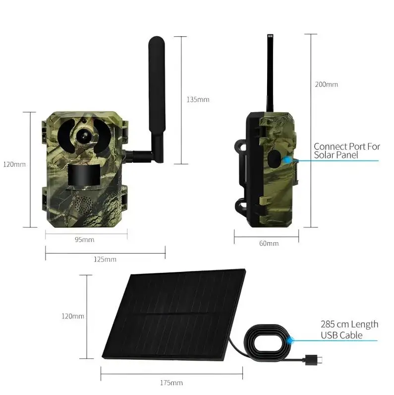 Камера для полювання на сонячній батареї A8S 4G, нічна зйомка, датчик руху, камуфляж - Зображення 5