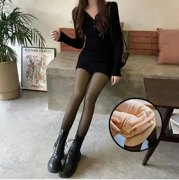 Капронові зимові колготки 100 den, термо колготи на флісі-хутрі з начосом утеплені з ефектом голих ніжок - Зображення 2