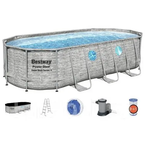 Сімейний овальний каркасний басейн Bestway 56716 549х274х122 см з фільтром та сходами на 13420 л - Зображення 4