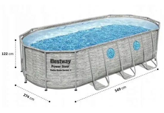 Сімейний овальний каркасний басейн Bestway 56716 549х274х122 см з фільтром та сходами на 13420 л - Зображення 3