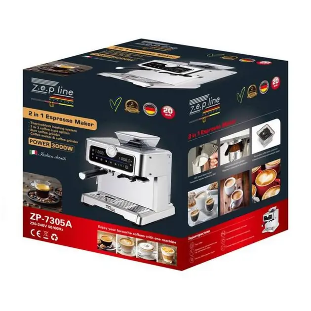 Кавоварка з кавомолкою еспресо 2в1 Zepline ZP-7305A 3000Вт - Зображення 4