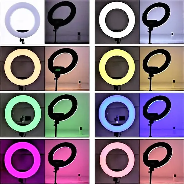 Кільцева LED лампа RGB MJ38 38см 220V 1 крепл.тел USB + пульт - Зображення 3