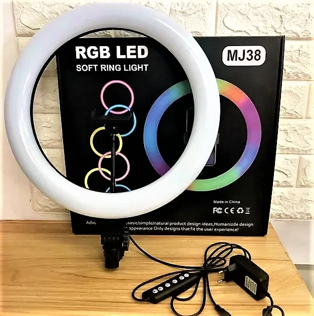 Кільцева LED лампа RGB MJ38 38см 220V 1 крепл.тел USB + пульт - Зображення 6