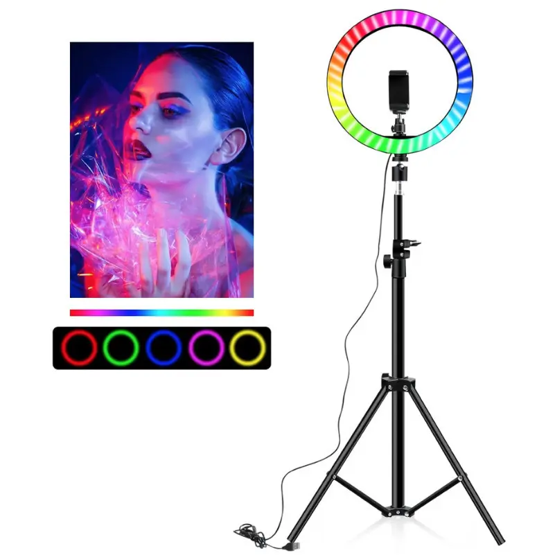 Кільцева лампа зі Штативом RGB 36 см, Світлодіодна LED лампа, Кільцеве світло, Різнобарвна лампа блогера - Зображення 8