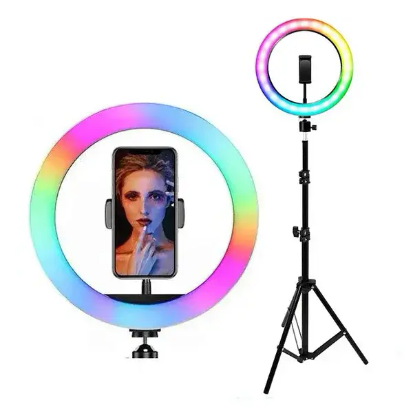 Кільцева лампа зі Штативом RGB 36 см, Світлодіодна LED лампа, Кільцеве світло, Різнобарвна лампа блогера - Зображення 6