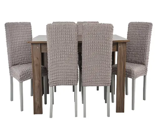 Комплект чохлів на стільці без оборки 6 штук (капучино) - Зображення 4