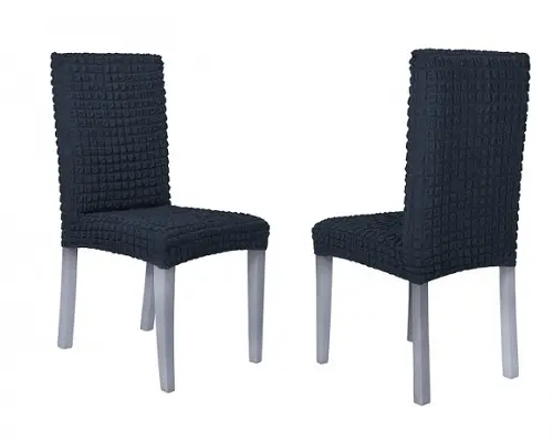 Комплект чохлів на стільці без оборки 6 штук (темно-сірий) - Зображення 2