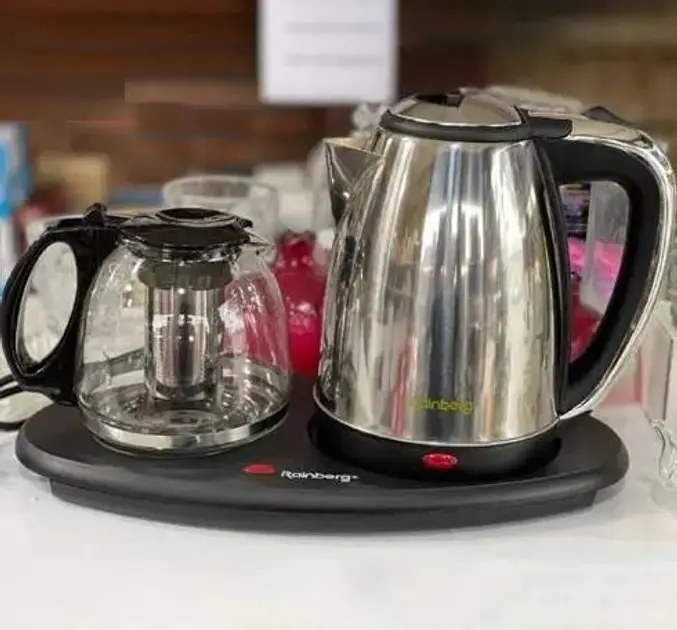 Комплект електрочайник із заварником на підставці із нержавіючої сталі Rainberg RB-2504 - Зображення 4