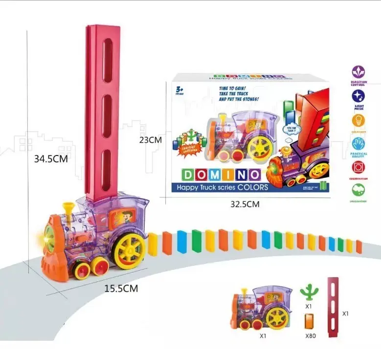 Конструктор іграшка-поїзд доміно, DOMINO Happy Truck sciries COLORS 60 деталей - Зображення 2