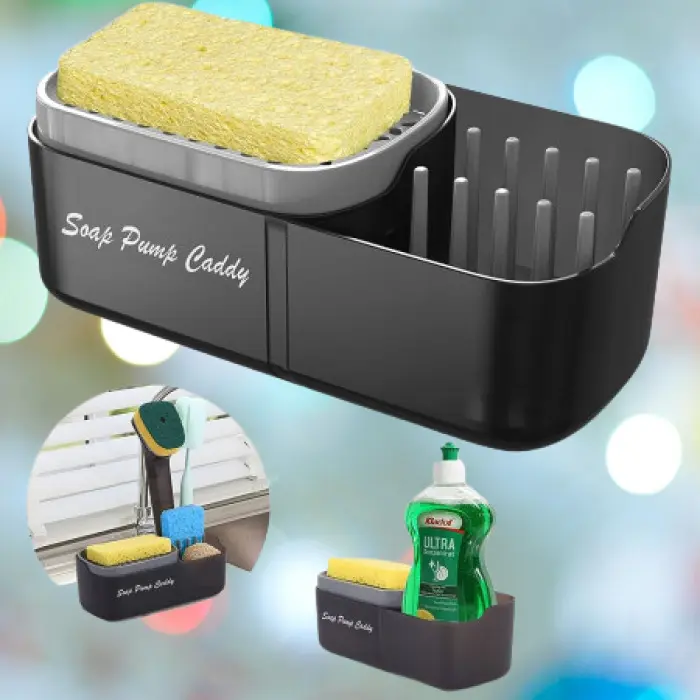 Контейнер-диспенсер для кухні. Дозатор для миючого засобу Soap Pump Caddy Чорний